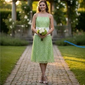 Green Floral Dress with White Accent